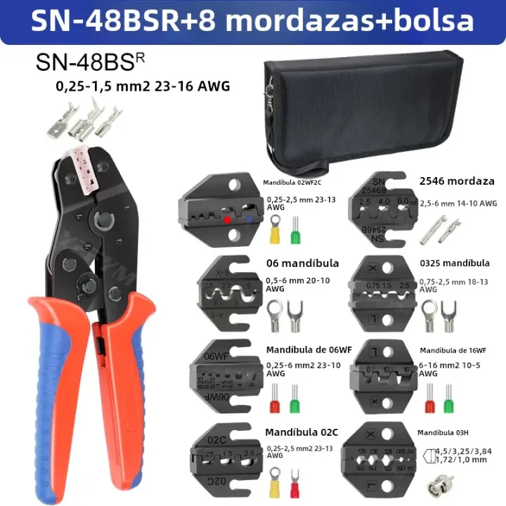 Alicates De Prensa 10 En 1 SN-48BS Con 8 Mandíbulas Para Terminales Aislados Y Tubulares Herramienta Eléctrica De Carbono Durable - 1
