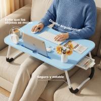Mesa perezosa multifuncional, Mesa plegable portátil multifuncional de una pieza para cama, mesa de cama plegable portátil, escritorio de ordenador ajustable en altura con portavasos para cama y oficina - details 6