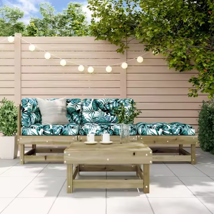 vidaXL Juego de muebles jardín 4 pzas y cojines madera pino impregnada - 1
