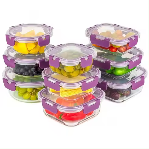 Recipientes de Cristal para Alimentos de Gran Capacidad - 18 Piezas (9 recipientes y 9 tapas) - Apto para lavavajillas, Microondas y congelador - A prueba de fugas y sin BPA - Aprobado por la FDA y el FSC - 1