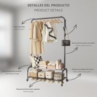 LUTODY - Perchero pie de burro, Colgador de ropa, Soporte resistente con estante para zapatos zapatero, Bolso, Accesorios, Prenda, Multifuncional, Salón, Dormitorio, Sala de estar, Recibidor, Entrada - details 1