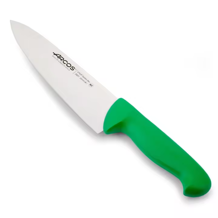 Arcos Cuchillo Chef Acero Inoxidable Nitrum y Hoja 200 mm. Cuchillo cocina profesional multiusos. Mango ergonómico polipropileno. Serie 2900. Color verde. - 1