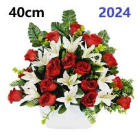 Centro de Flores para Cementerio - Ramos de Flores para Todos los Santos - Flores Artificiales de Tela - Ancho 40cm - Alto 40cm - details 0