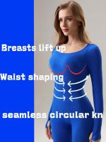 Monopiece De Yoga Para Mujer En Color Sólido Con Ribbed Y Manga Larga Sin Costuras Fitness Bodysuit De Activewear Slim Fit - details 1