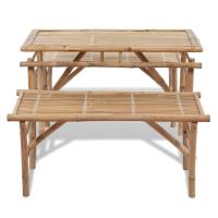 vidaXL Mesa de jardín plegable con 2 bancos 100 cm de bambú - details 4