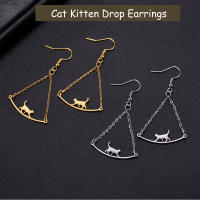 Pendientes Colgantes De Gato Caminante Dorado Cazador Para Mujer Joyería De Acero Inoxidable Regalo Kitten Drop Earrings - details 2