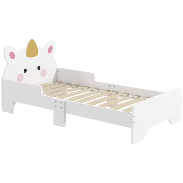ZONEKIZ Cama para Niños de 3-6 Años 143x74x67 cm Cama Infantil de Madera en Forma de Unicornio Mueble de Dormitorio Moderno Carga 80 kg Blanco - 1