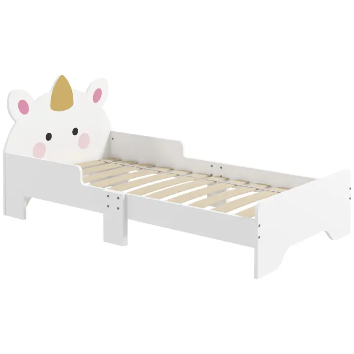 ZONEKIZ Cama para Niños de 3-6 Años 143x74x67 cm Cama Infantil de Madera en Forma de Unicornio Mueble de Dormitorio Moderno Carga 80 kg Blanco - 1