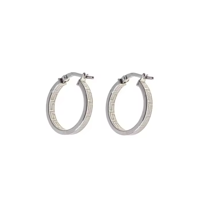 Aros Pendientes Plata Ley 925m mujer 15 mm. ancho 3 mm. detalle greca - 1