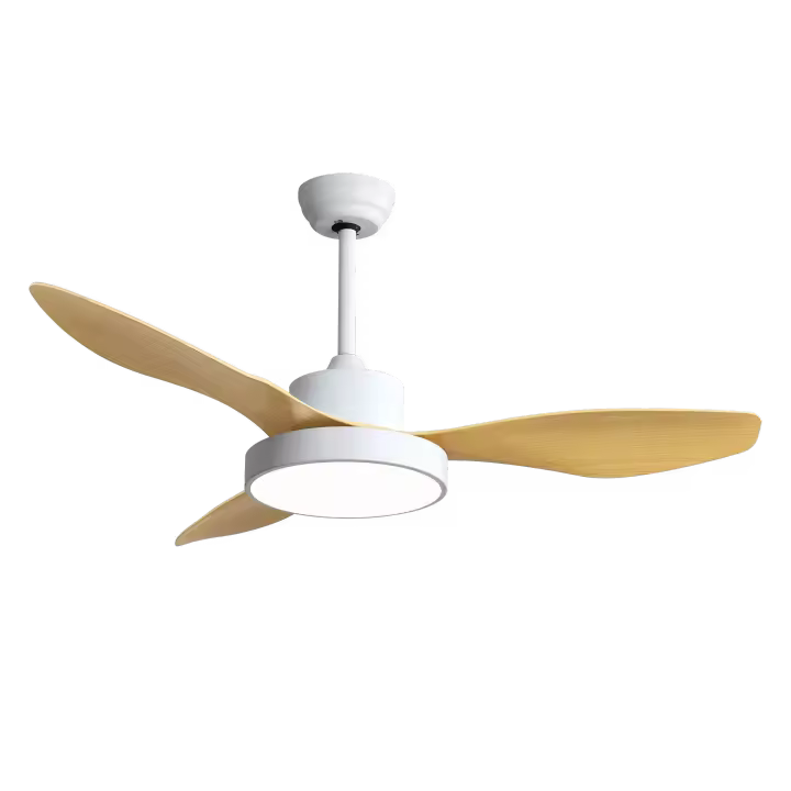 VENTILADOR DE TECHO HAYATE 24W con luz Fabrilamp- Color Blanco/Haya, con tres 3 Aspas, seis 6 Velocidades ajustables, tecnología LED con tres 3 temperaturas de Luz, con dos 2 Medidas de Tija, con Control Remoto y Temporizador. Decoración y Hogar. Motor DC - 1