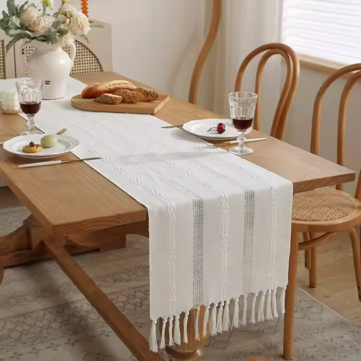 Crema beige chimenea de Mesa, chimenea de Mesa Bohemio con borlas, chimenea de Mesa rústico de Estilo Campestre para cena, Fiesta, Vacaciones - 1