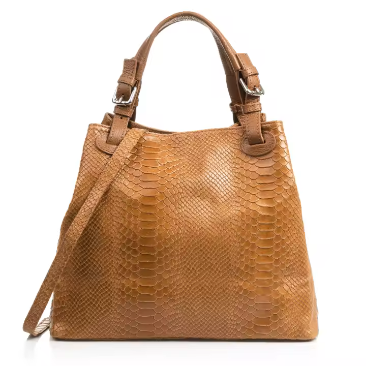 Firenze Artegiani. Emanuela Bolso tote Mujer.Piel auténtica Gamuza Grabado Serpiente . Made in Italy. Vera Pelle Italiana. - 1