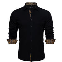 Camisa De Seda Barry Wang Para Hombres Cuello En V Manga Larga Estilo Slim Fit Colores Blancos Y Negros Top Casual Transpirable - details 17