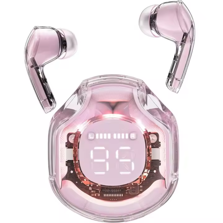 Auriculares inalámbricos transparentes with Pantalla LED y cancelación de ruido-Transparente y Rosa - 1