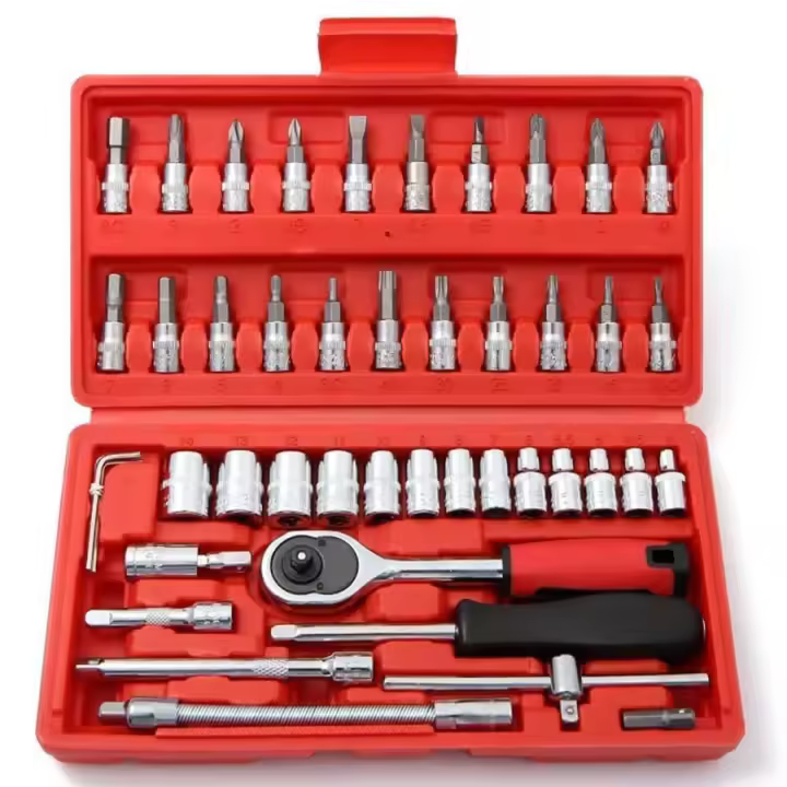Juego De Llaves 46 Piezas Herramienta Para Coche Destornillador Y Bit Ratchet Llave De Torque Cinta De Medición Herramientas Manuales - 1