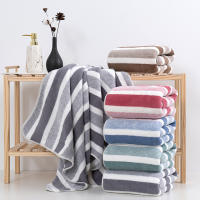 Toalla De Baño De Microfibra Absorbente Y Secado Rápido Con Rayas Suaves 1PCS Toalla Rectangular Máquina Lavable Para El Baño - details 0