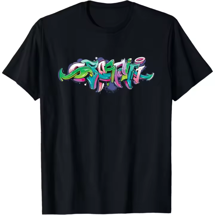 Camiseta de Manga Corta, 100% Algodón, Ropa Unisex para Hombres y Mujeres en 5 Tallas, Camiseta Negra, Cuello redondo con estampado. - 1