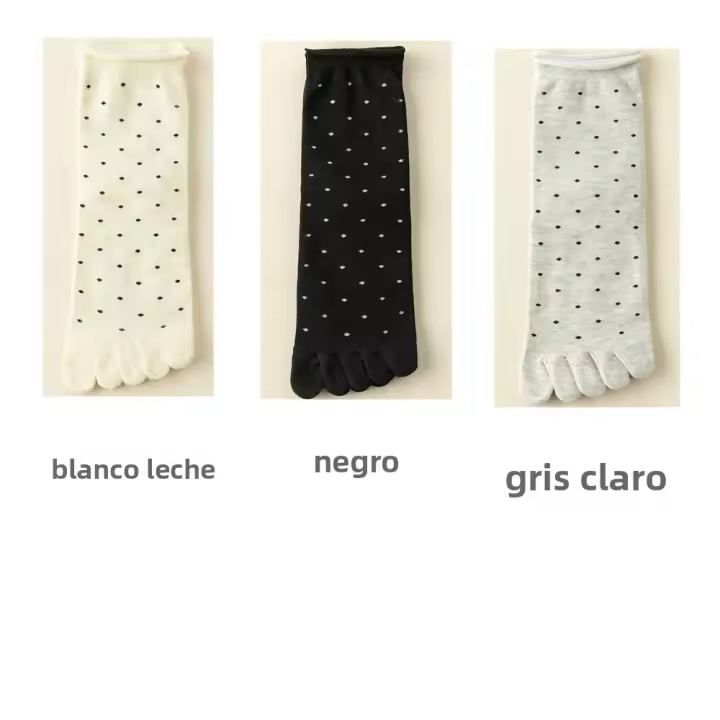 3 Pares De Calcetines De Dedos Para Mujer Con Patrón De Puntos Calcetines De Algodón De Alta Calidad Con Dedos Separados Tubo Medio - 1