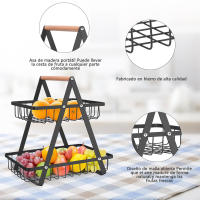 Cesta de Frutas de 2 NIVéres para Organizador de Cocina y Almacenamiento - Cesta Rectangular Desmontable de Metal - details 2
