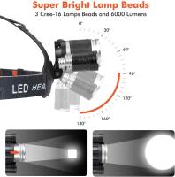 Lámpara Frontal LED Super Brillante T6 Recargable Con Batería 18650 Para Pesca Caza Camping Impermeable Luz De Corbata Exterior - details 2