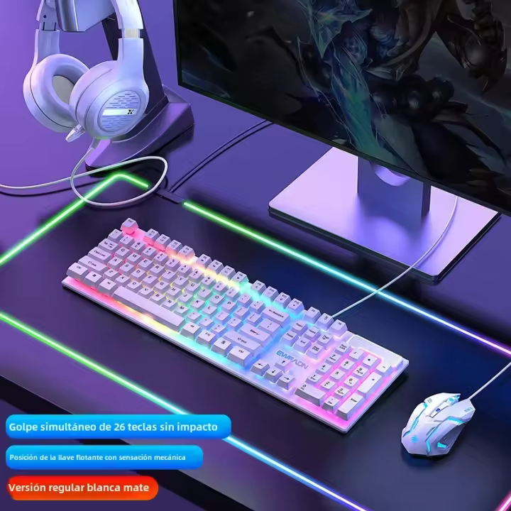 Teclado De Juego EWEADN Con Cable Silencioso 104 Teclas Tamaño Completo Retroiluminado LED Arco Iris Para Windows Laptop PC - 1