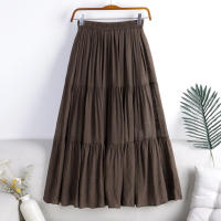 Falda Midi Marrón Cottagecore Para Mujer Y Adolescentes Blusa De Lino Y Poliéster Baja Aireada Vintage Fairycore Estilo Americano Retro - details 0