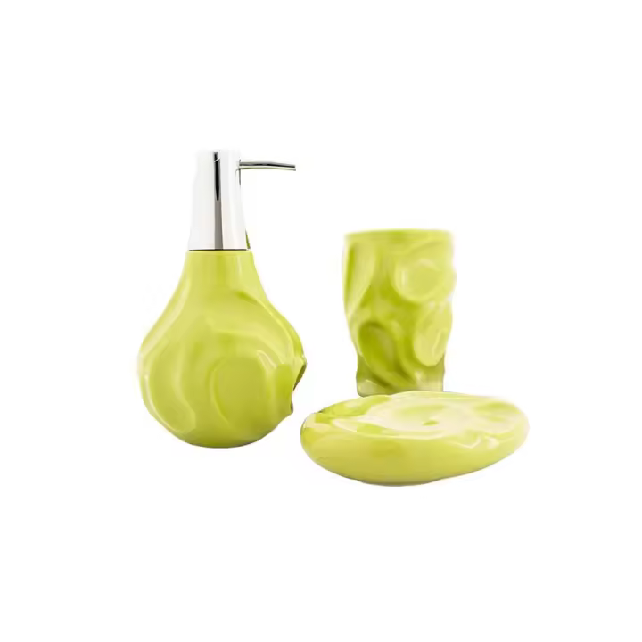 Set 3 accesorios de baño cerámica verde. Medidas: 24x10x20 cm. akihaydeto - 1