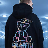 Sudadera De Fleece Para Hombre Con Estampado De Oso Graffiti Estilo Retro Casual De Otoño Sudadera De Cuello Alto Hip Hop Y2k - details 1