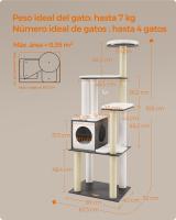 Torre para Gatos de 165 cm con 5 Postes Rascadores, Cojines Lavables, Plataforma y Cueva, Mueble de Interior para Gatos, Gris Niebla - details 7