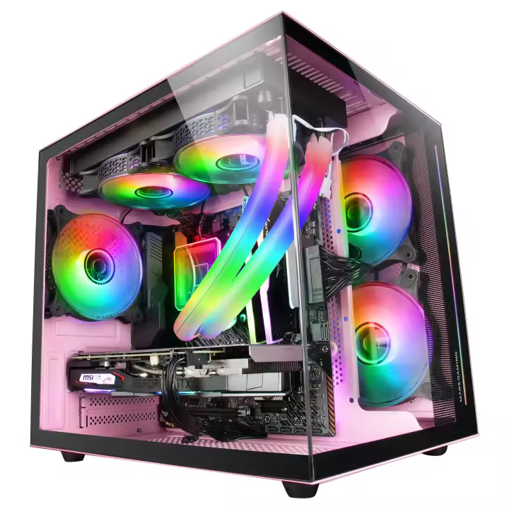 Mars Gaming MC-View, Caja Minitorre Gaming Micro-ATX, Cristal Templado 90° Sin Marco, Estructura Modular Doble Cámara, Soporte Completo para Refrigeración Líquida - 1