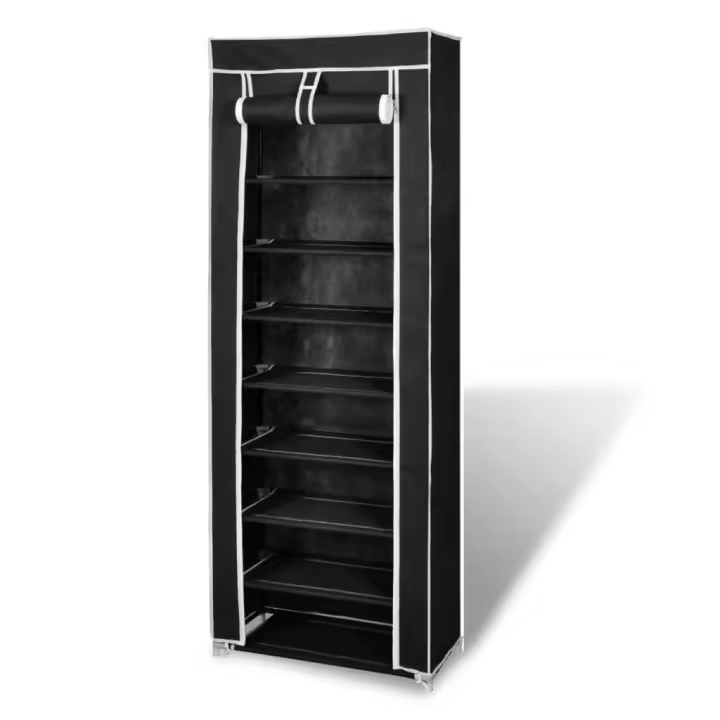 vidaXL Zapatero de tela con cubierta negro 57x29x162 cm - 1