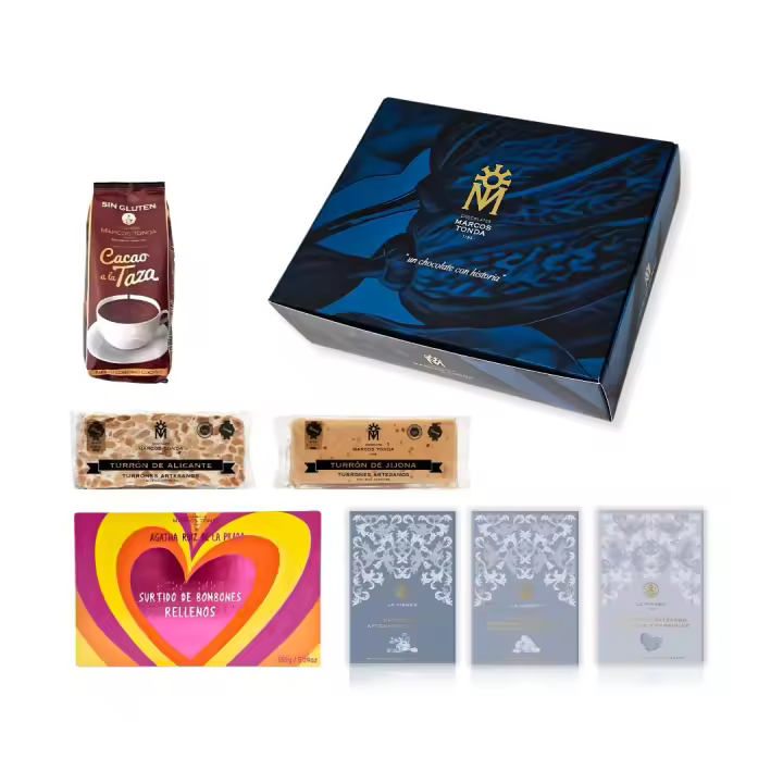 Chocolates Originales para Regalar - Lote Dulce Navidad Agatha Ruiz de la Prada y La Virgen 1793 | Caja de Chocolates de Marcos Tonda | Turron Blando y Cacao en Polvo | 900g - 1