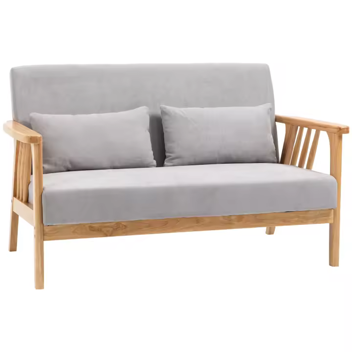 HOMCOM Sofá de dos plazas, sofá doble con reposabrazos, sofá tapizado aspecto terciopelo, cojín, loveseat para salón, capacidad de carga hasta 200 kg, 130 x 75 x 78 cm, gris - 1