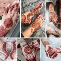 Pegatinas De Tatuaje De Henna Marrón Para Mujer Arte Corporal Temporal Impermeable Adhesivo Instantáneo Para Mano Maroon Brown - details 0