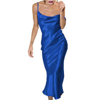 Vestido De Seda Con Sección Cruzada De Color Sólido Para Mujer Vestido De Caudal Con Punta De Sirena De Verano Ajustado Y Sexy - details 0