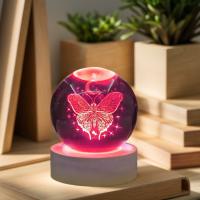 Lámpara De Noche De Bola De Cristal Con Danza De Mariposa Lunar Grabado Con Láser 3D Decoración De Vidrio Pulido Moderna Para Navidad - details 2