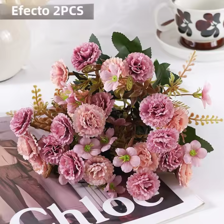 2PCS Decoración De Hogar Con Flores Artificiales Bouquet De Flores Falsas Para Boda Flores Para Novia Decoración De Habitación Plantas De Interior - 1