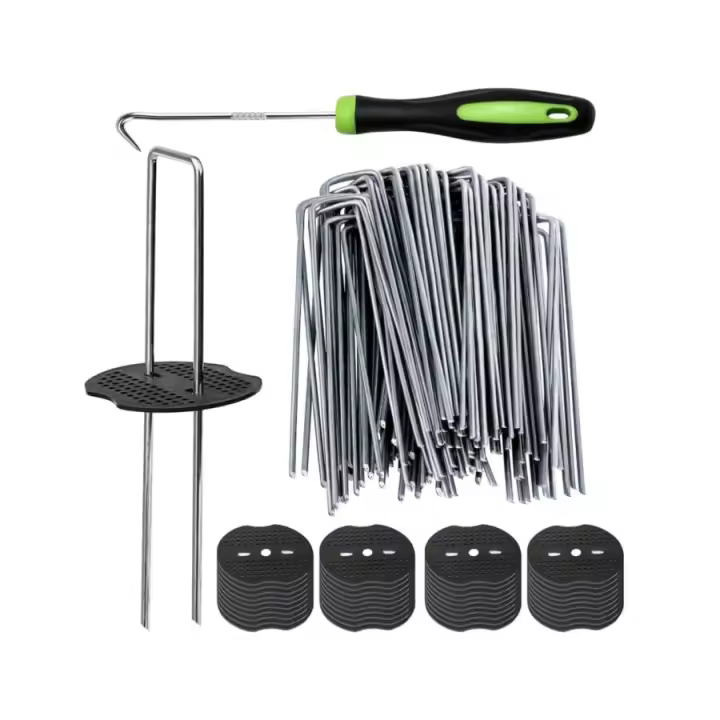 Juego De 50 Palos De Jardín De Acero Inoxidable Con Tapetes Y Gancho De Precisión Para Sombra De Grama Barro De Maleza Y Turf Artificial - 1