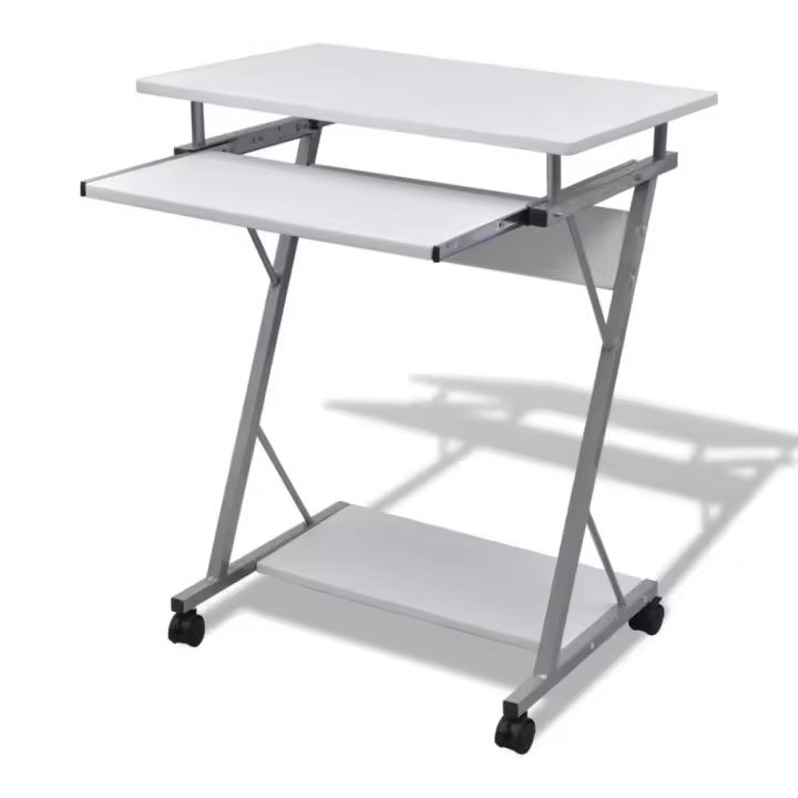 vidaXL Escritorio compacto de ordenador con bandeja de teclado en color Blanco/Negro/Marrón | estructura resistente ideal para salón dormitorio o estudio - 1