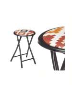 STARLEY-Pack 2 Taburetes Plegable Diseño Estampado  Asiento Acolchado  30x30x45 cm PVC + Metal  Redondo Estructura Metálica  para Cocina Terraza o Jardín - details 0