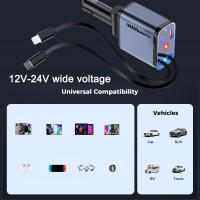 Cargador De Coche Retráctil 4 En 1 Con Cable USB C Y Lightning Starlight Para Automóviles Carga Rápida Para iPhone Y Samsung - details 17