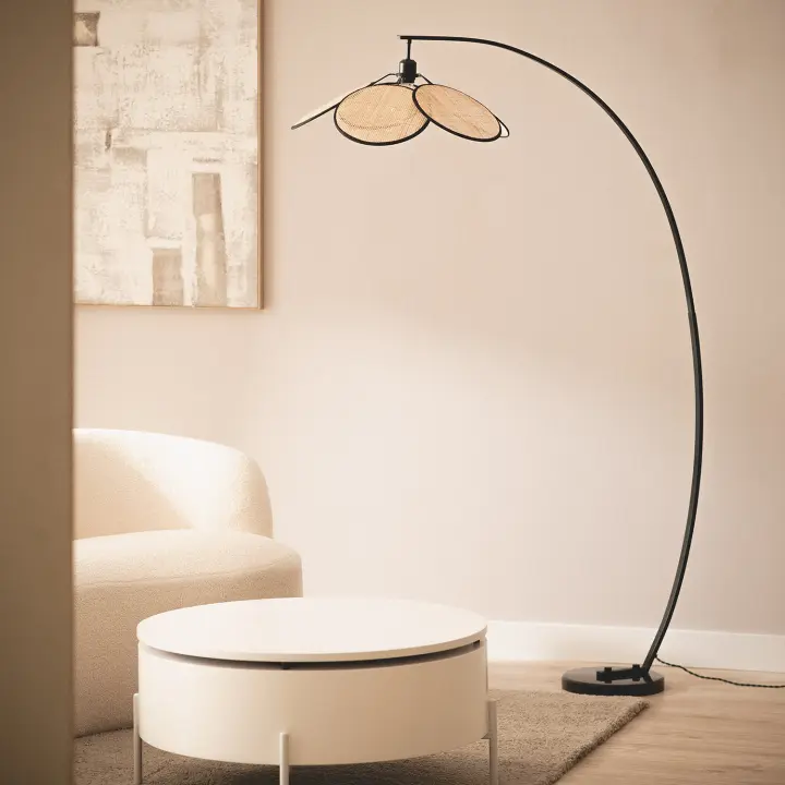 Ledkia Lámpara de Pie Ratán Arco Nirvana Natural - 1