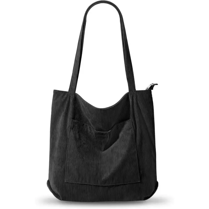 Bolsa de Pana Mujer, Bolso Bandolera para Mujer, Gran Bolso de Hombre Mujer, Bolsas de Mano Ecológicas, Con Cremallera y Bolsillo Interiores para, Viajes Trabajo Escuela - 1
