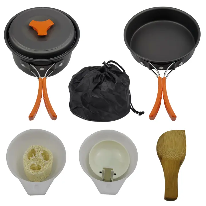 Juego de utensilios de cocina para acampar, juego de cocina para acampar, juego de herramientas y sartenes para acampar para Viajes de mochilero, equipo y accesorios Esenciales portátiles para acampar - 1