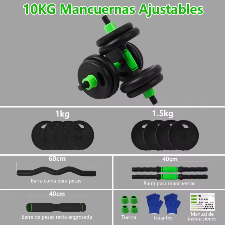 Juego De Mancuernas Ajustables Multifuncionales 3 En 1, Ajustables Con Asa Opcional, Barra Recta, Para Flexiones, 10 Kg, 15kg, 20 Kg, 30 Kg, Pesas De Gimnasio En Casa Para Hombres - 1
