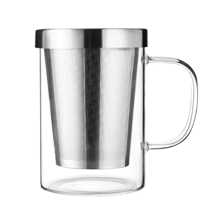 Taza de Té con Filtro y Tapa - Taza Infusiones  - Vaso de Cristal de Borosilicato - Taza Grande de 500 ml - 1