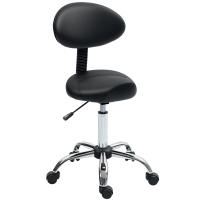 HOMCOM Taburete Giratorio Taburete con Ruedas y Respaldo Extraíble Taburete de Trabajo con Altura Regulable 83-98 cm Asiento Tapizado de Cuero Sintético Negro - details 0