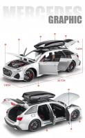 Coche De Juguete Audi RS6 1:24 Con Luz Y Sonido Vehículo De Carreras a Escala Puertas Abreables Regalo Para Niños Coleccionable Metal - details 2