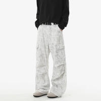 Pantalones De Mezclilla Casuales Para Hombre Con Diseño De Dobladillo Ancho Y Múltiples Bolsillos Jeans De Moda Con Cierre De Cremallera Y Estilo Callejero Diario - details 3