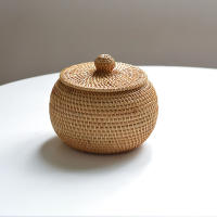 Cesta De Almacenamiento De Rotura De Rattan Natural Con Tapa Cesta De Frutas Redonda Y Ligeras Cesta De Almacenamiento De Mano Para El Hogar Caja De Aperitivos - details 1